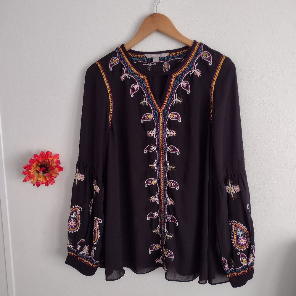 valerie stevens medium women's long sleeve paisley embroidered sheer in …